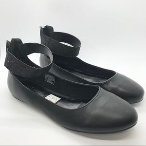 Nine West Black Ankle Strap Leather Flats